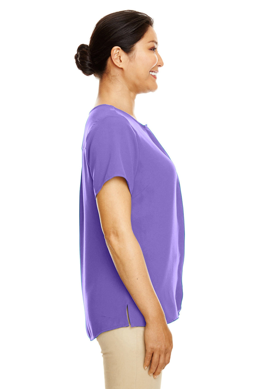 Devon & Jones DP612W Womens Perfect Fit Short Sleeve Blouse Grape Purple SIde