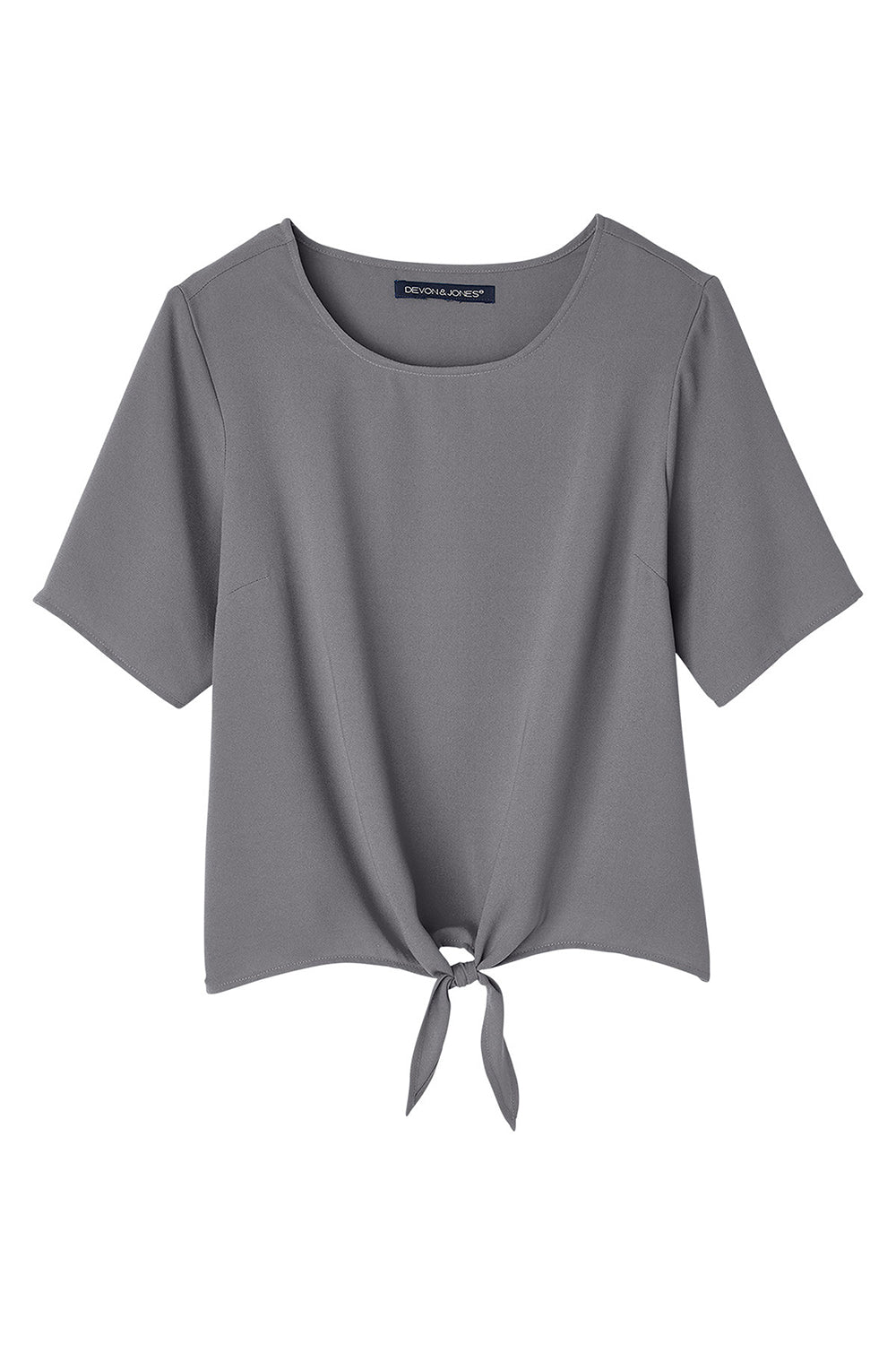 Devon & Jones DP617W Womens Perfect Fit Tie Front Short Sleeve Blouse Graphite Grey Flat Front