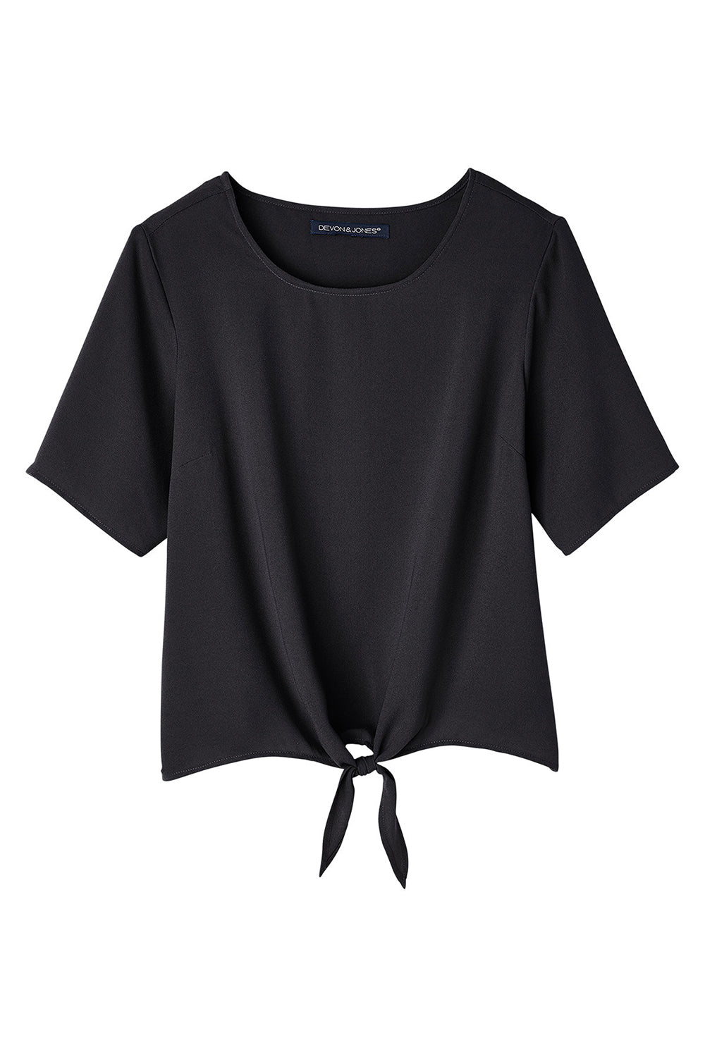 Devon & Jones DP617W Womens Perfect Fit Tie Front Short Sleeve Blouse Black Flat Front