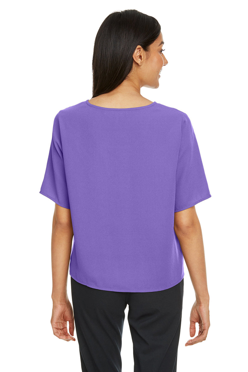 Devon & Jones DP617W Womens Perfect Fit Tie Front Short Sleeve Blouse Grape Purple Back