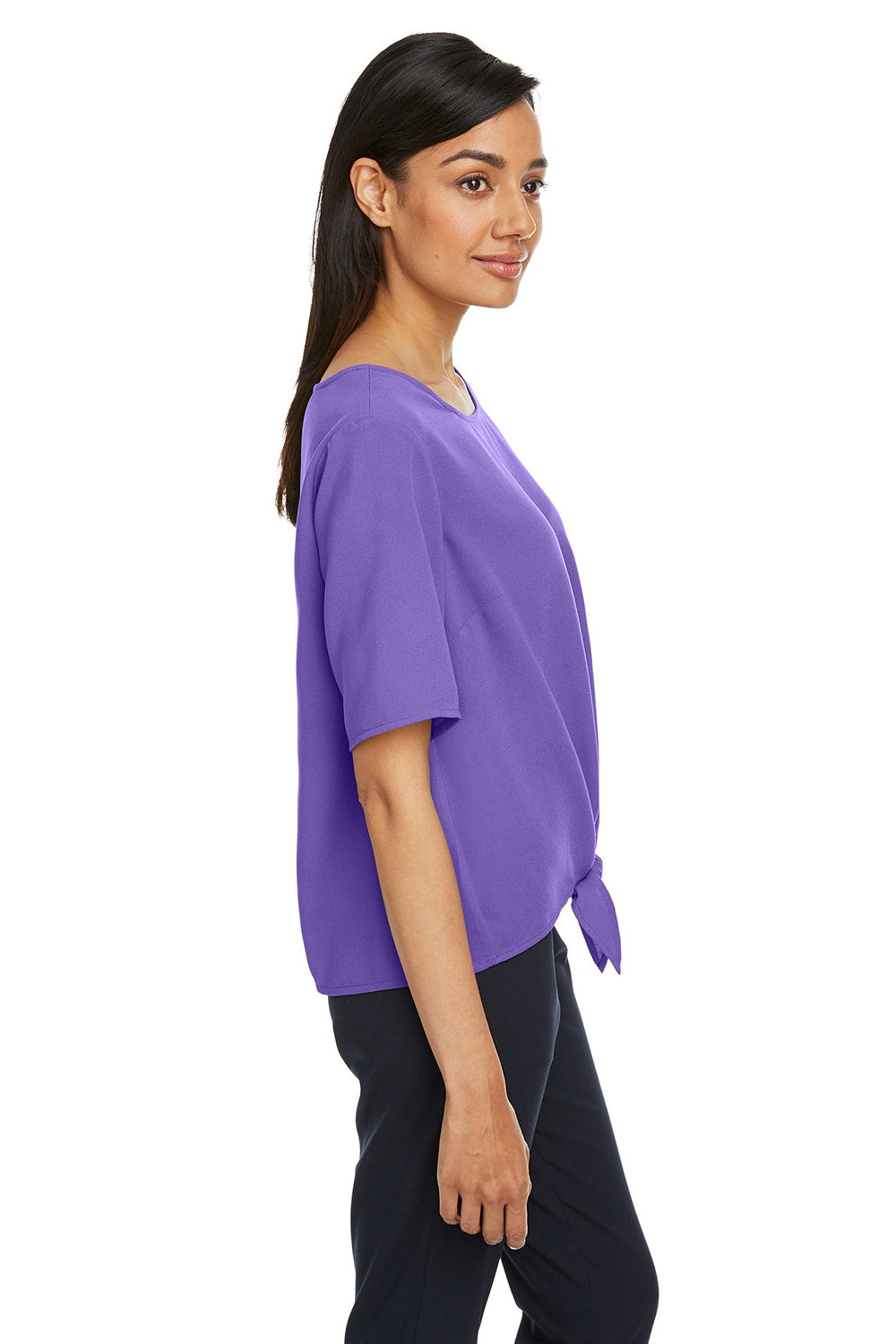 Devon & Jones DP617W Womens Perfect Fit Tie Front Short Sleeve Blouse Grape Purple Side
