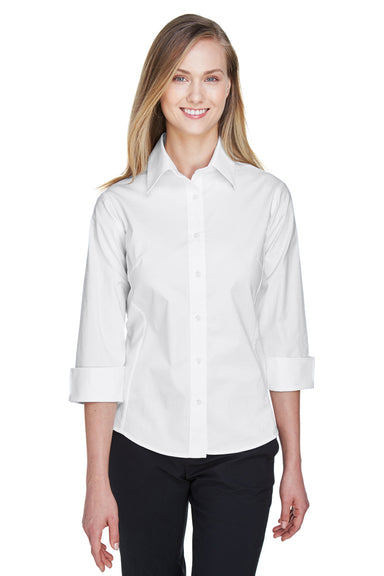 Devon & Jones DP625W Womens Perfect Fit 3/4 Sleeve Button Down Shirt White Front