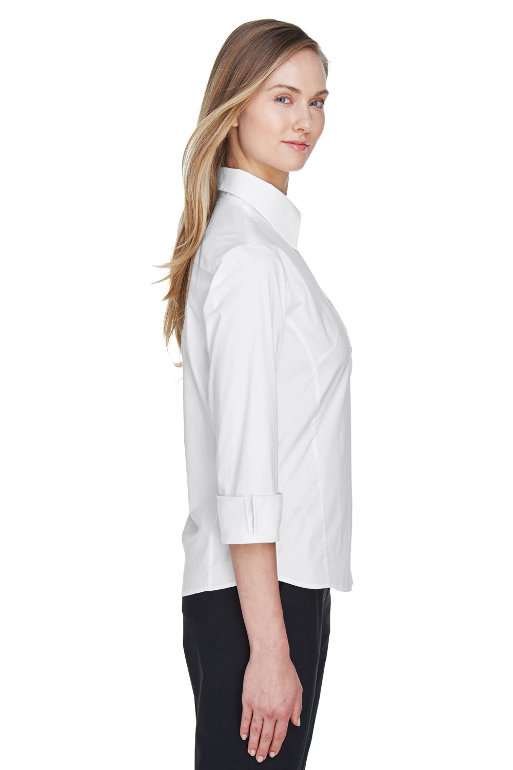 Devon & Jones DP625W Womens Perfect Fit 3/4 Sleeve Button Down Shirt White Side