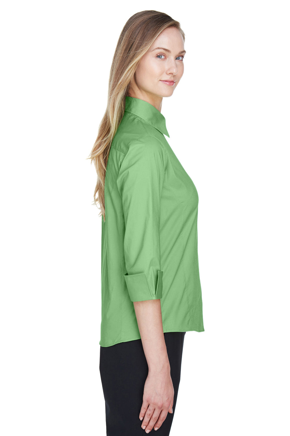 Devon & Jones DP625W Womens Perfect Fit 3/4 Sleeve Button Down Shirt Lime Green Side