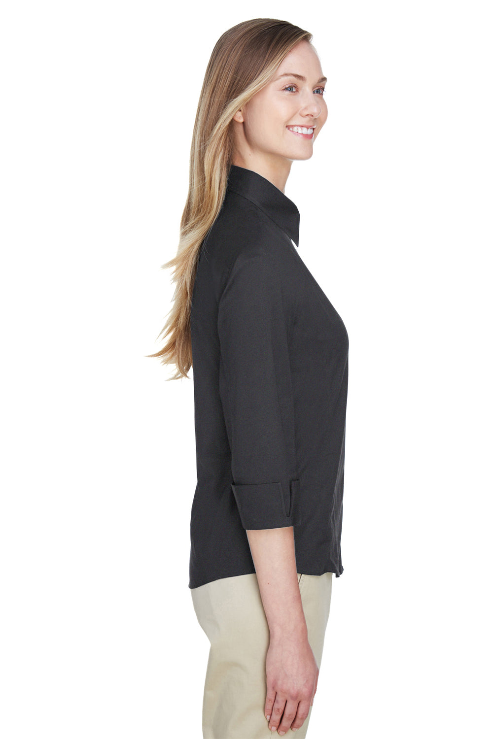 Devon & Jones DP625W Womens Perfect Fit 3/4 Sleeve Button Down Shirt Black Side
