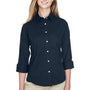 Devon & Jones Womens Perfect Fit 3/4 Sleeve Button Down Shirt - Navy Blue