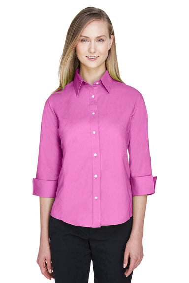 Devon & Jones DP625W Womens Perfect Fit 3/4 Sleeve Button Down Shirt Charity Pink Front