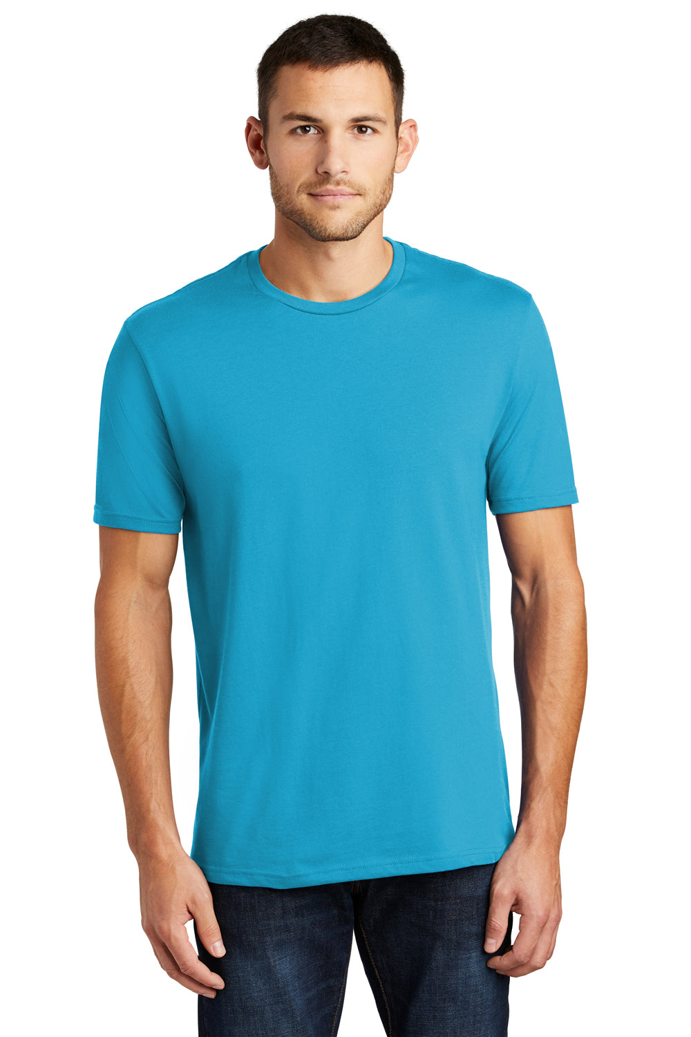 District DT104 Mens Perfect Weight Short Sleeve Crewneck T-Shirt Turquoise Blue Front