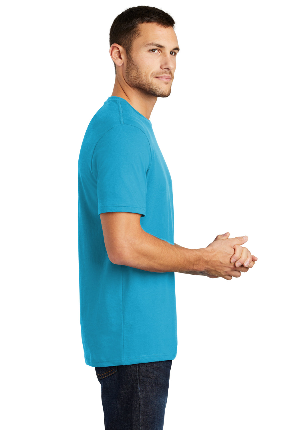 District DT104 Mens Perfect Weight Short Sleeve Crewneck T-Shirt Turquoise Blue Side