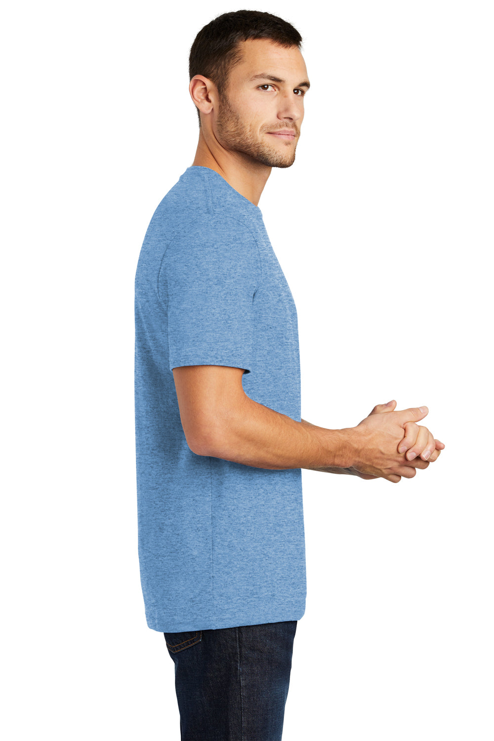 District DT104 Mens Perfect Weight Short Sleeve Crewneck T-Shirt Denim Blue Side