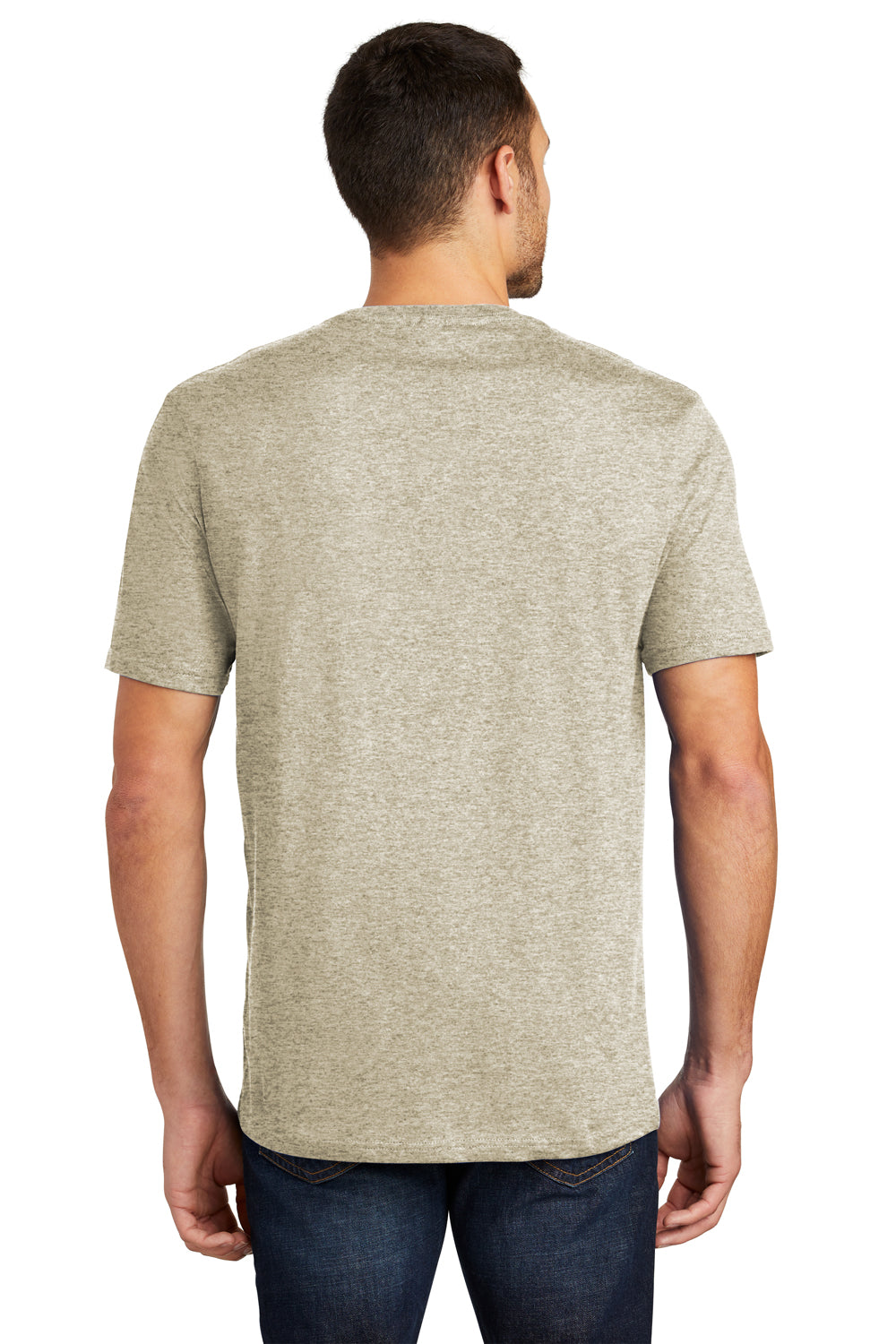 District DT104 Mens Perfect Weight Short Sleeve Crewneck T-Shirt Heather Latte Brown Back