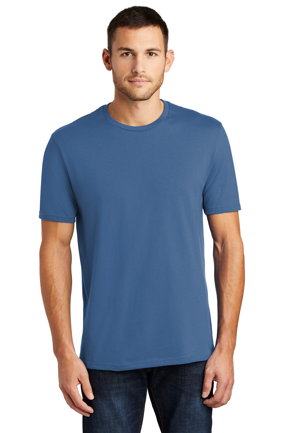 District DT104 Mens Perfect Weight Short Sleeve Crewneck T-Shirt Maritime Blue Front