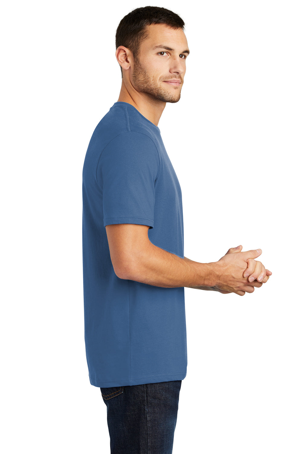 District DT104 Mens Perfect Weight Short Sleeve Crewneck T-Shirt Maritime Blue Side