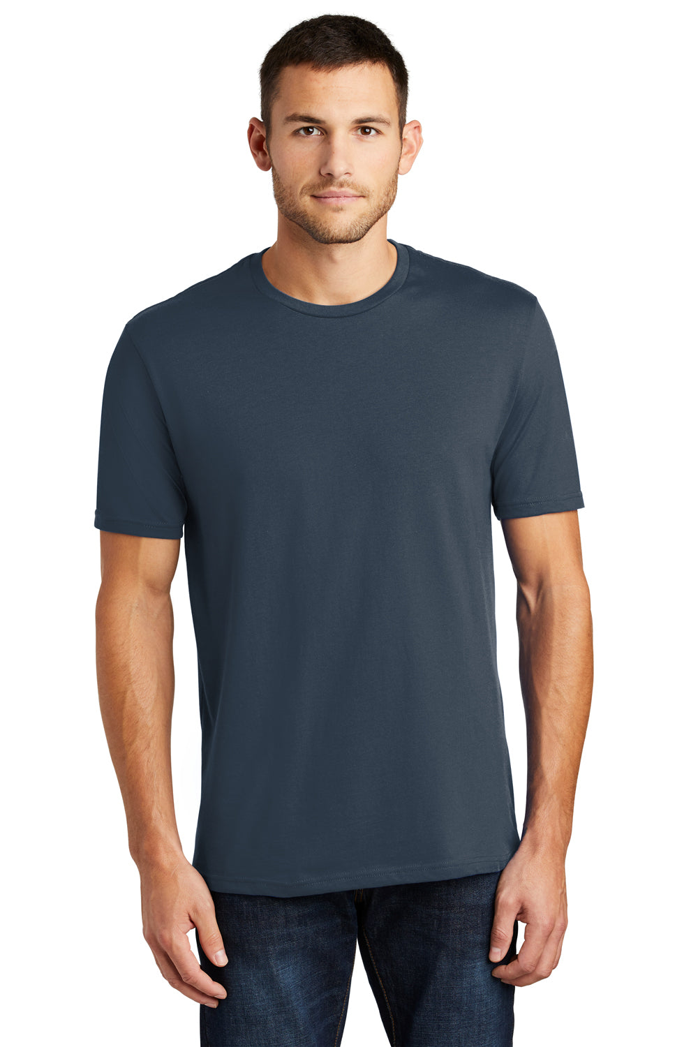 District DT104 Mens Perfect Weight Short Sleeve Crewneck T-Shirt Navy Blue Front