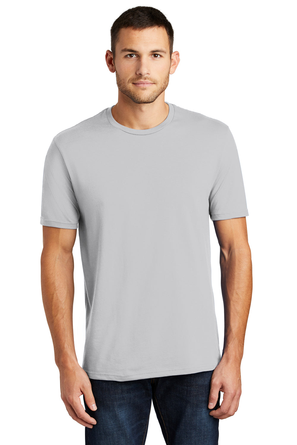 District DT104 Mens Perfect Weight Short Sleeve Crewneck T-Shirt Silver Grey Front