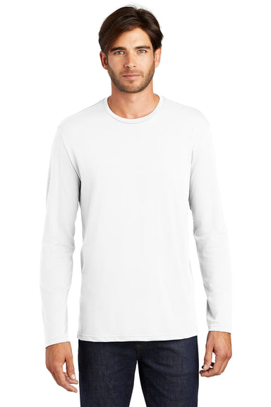 District DT105 Mens Perfect Weight Long Sleeve Crewneck T-Shirt White Front