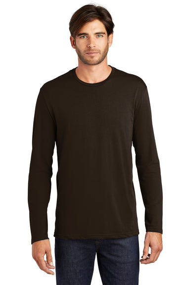 District DT105 Mens Perfect Weight Long Sleeve Crewneck T-Shirt Espresso Brown Front