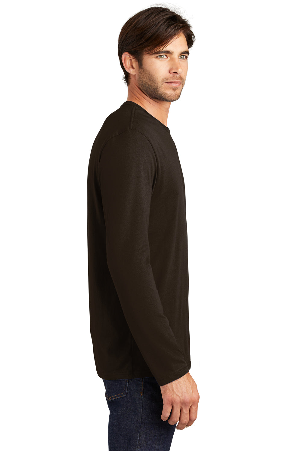 District DT105 Mens Perfect Weight Long Sleeve Crewneck T-Shirt Espresso Brown Side