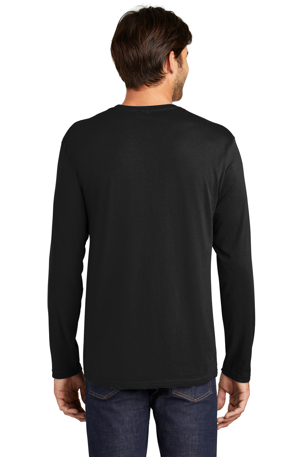 District DT105 Mens Perfect Weight Long Sleeve Crewneck T-Shirt Black Back
