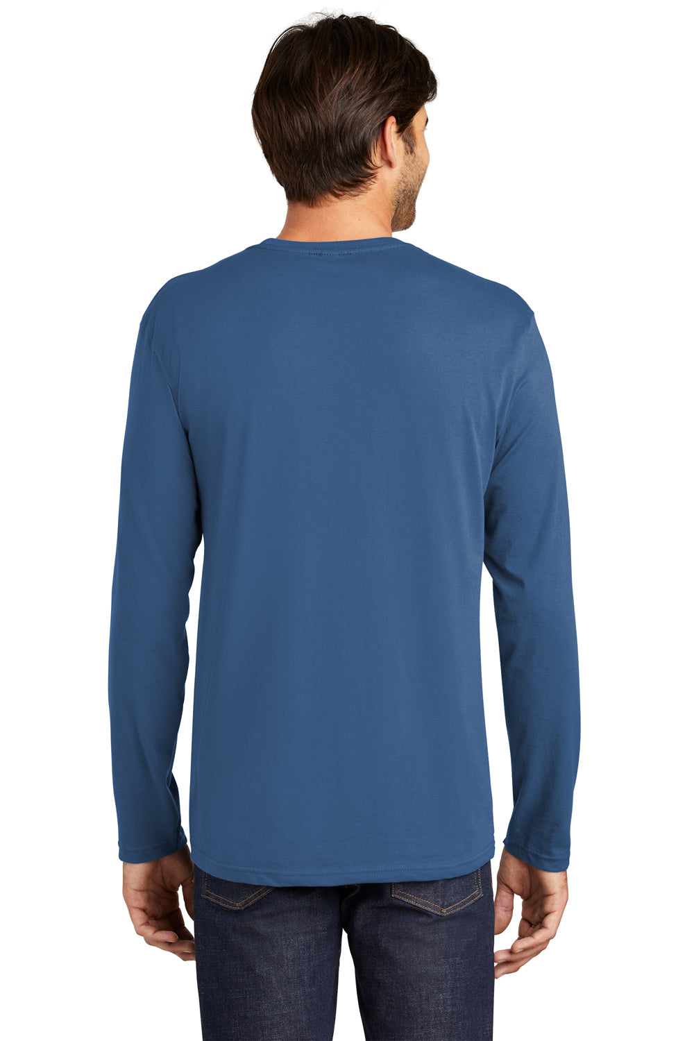 District DT105 Mens Perfect Weight Long Sleeve Crewneck T-Shirt Maritime Blue Back