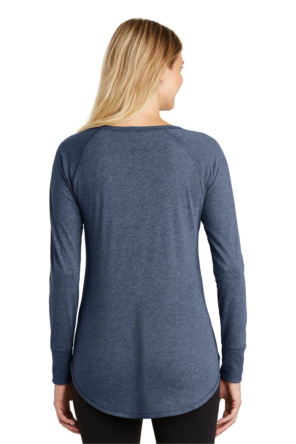 District DT132L Womens Perfect Tri Long Sleeve Crewneck T-Shirt Navy Blue Frost Back