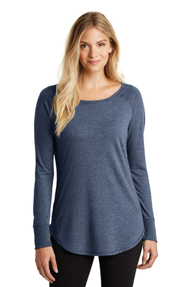 District DT132L Womens Perfect Tri Long Sleeve Crewneck T-Shirt Navy Blue Frost Front