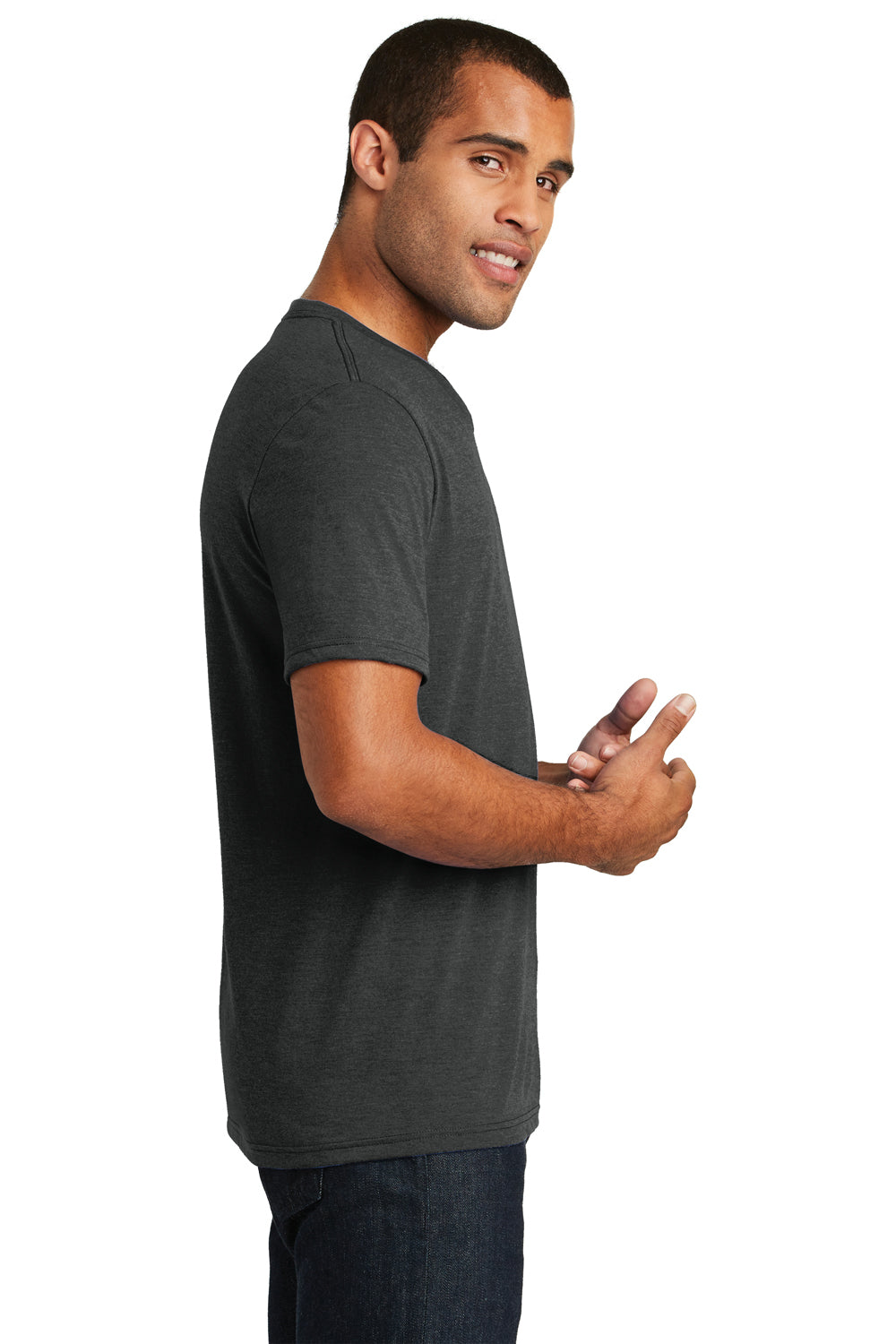 District DT1350 Mens Perfect Tri Short Sleeve V-Neck T-Shirt Black Frost Side