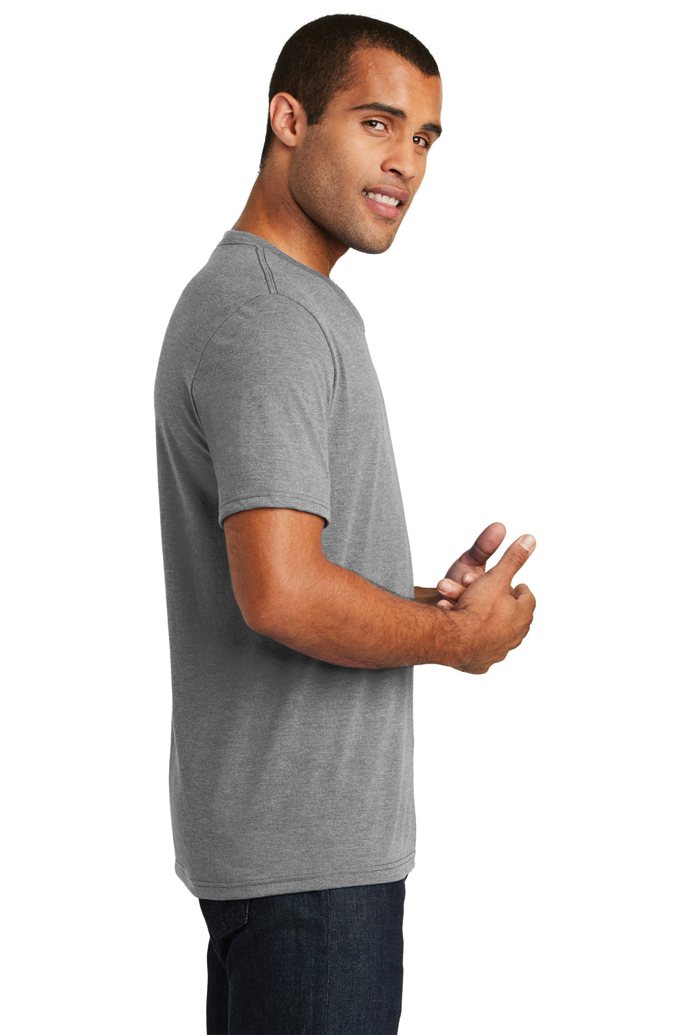 District DT1350 Mens Perfect Tri Short Sleeve V-Neck T-Shirt Grey Frost Side