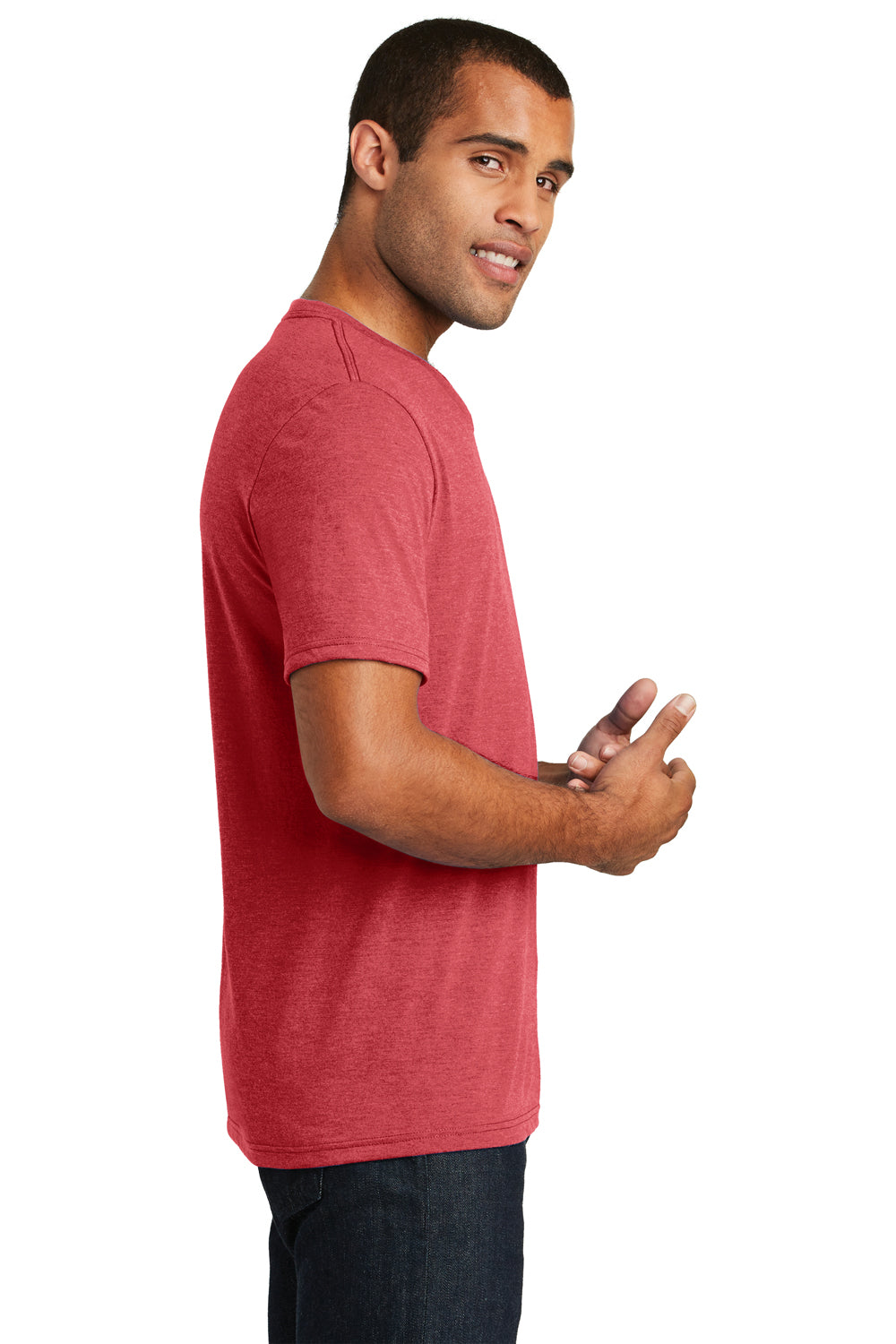 District DT1350 Mens Perfect Tri Short Sleeve V-Neck T-Shirt Red Frost Side