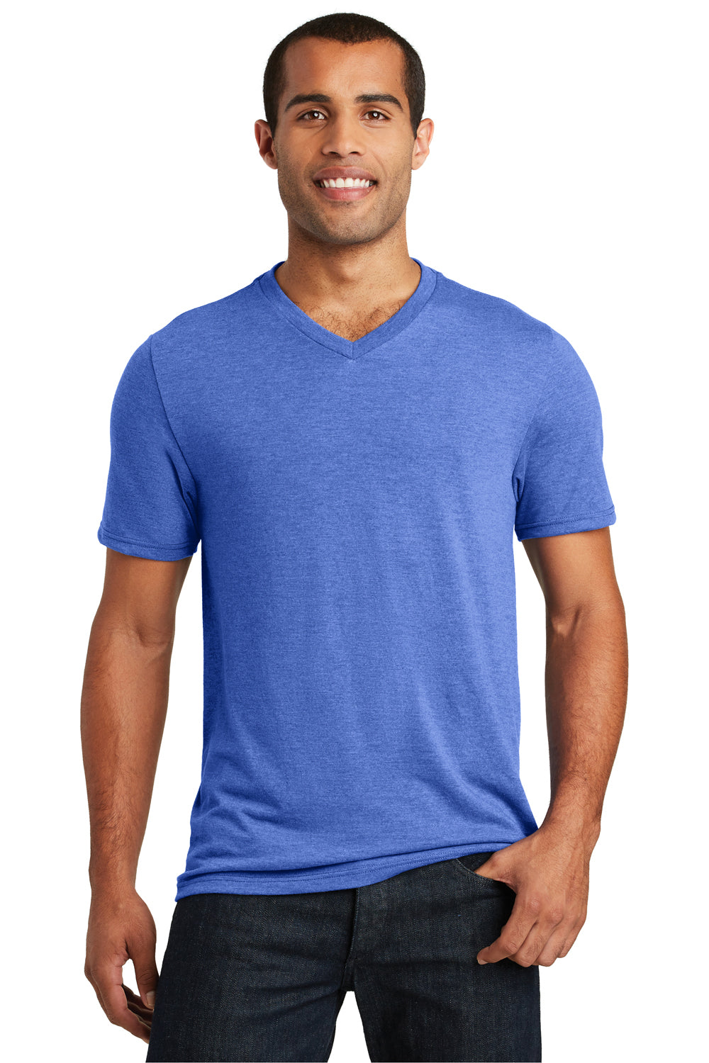 District DT1350 Mens Perfect Tri Short Sleeve V-Neck T-Shirt Royal Blue Frost Front