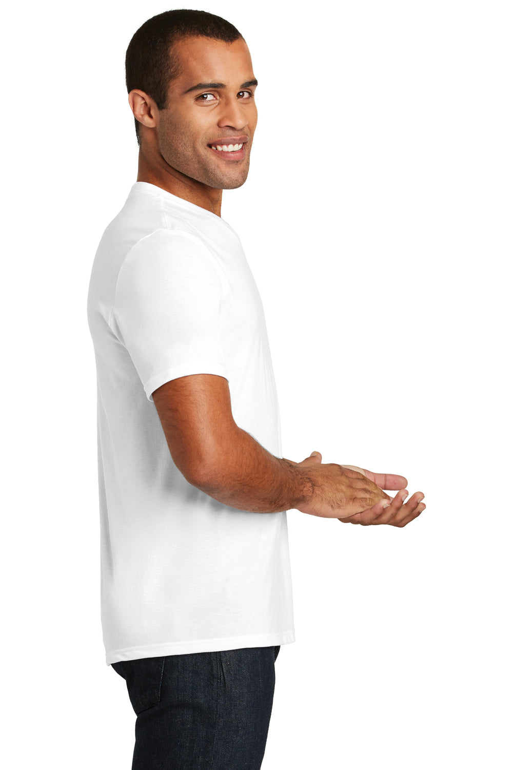District DT1350 Mens Perfect Tri Short Sleeve V-Neck T-Shirt White Side