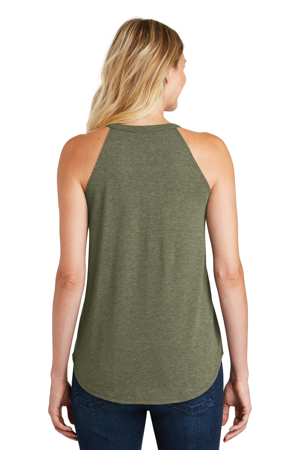 District DT137L Womens Perfect Tri Rocker Tank Top Military Green Frost Back