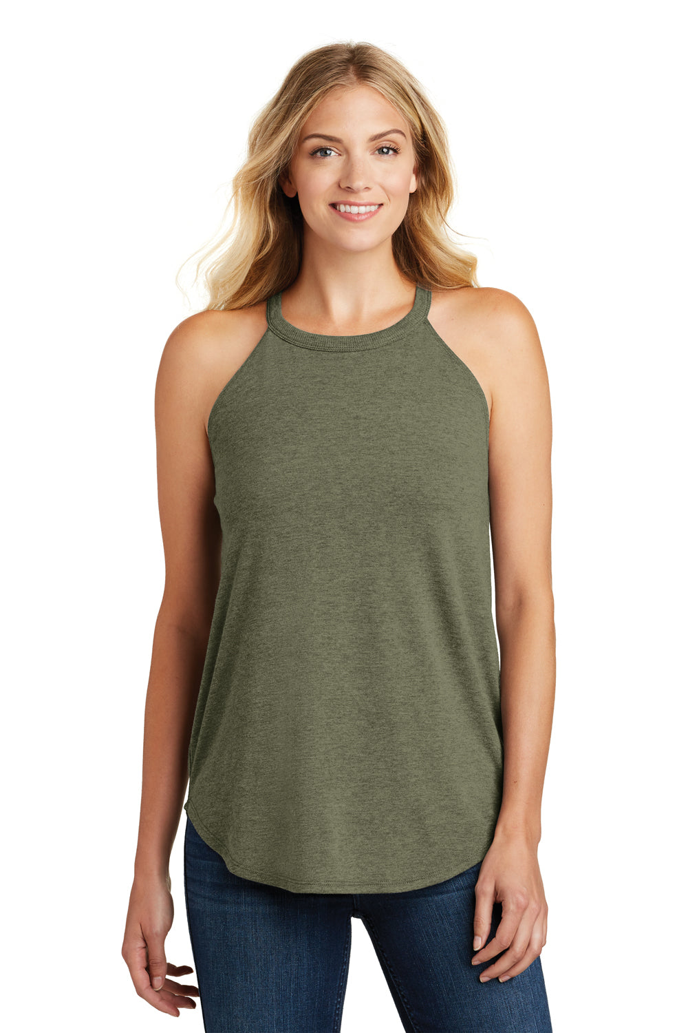 District DT137L Womens Perfect Tri Rocker Tank Top Military Green Frost Front
