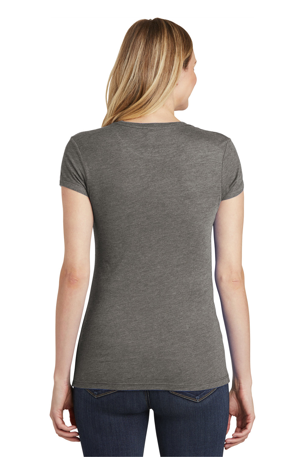 District DT155 Womens Fitted Perfect Tri Short Sleeve Crewneck T-Shirt Grey Back
