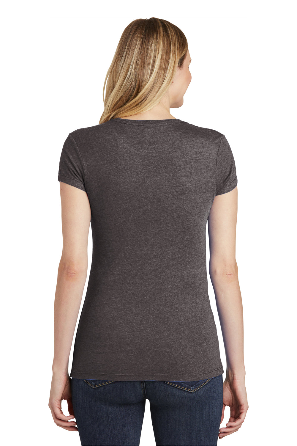 District DT155 Womens Fitted Perfect Tri Short Sleeve Crewneck T-Shirt Charcoal Grey Back