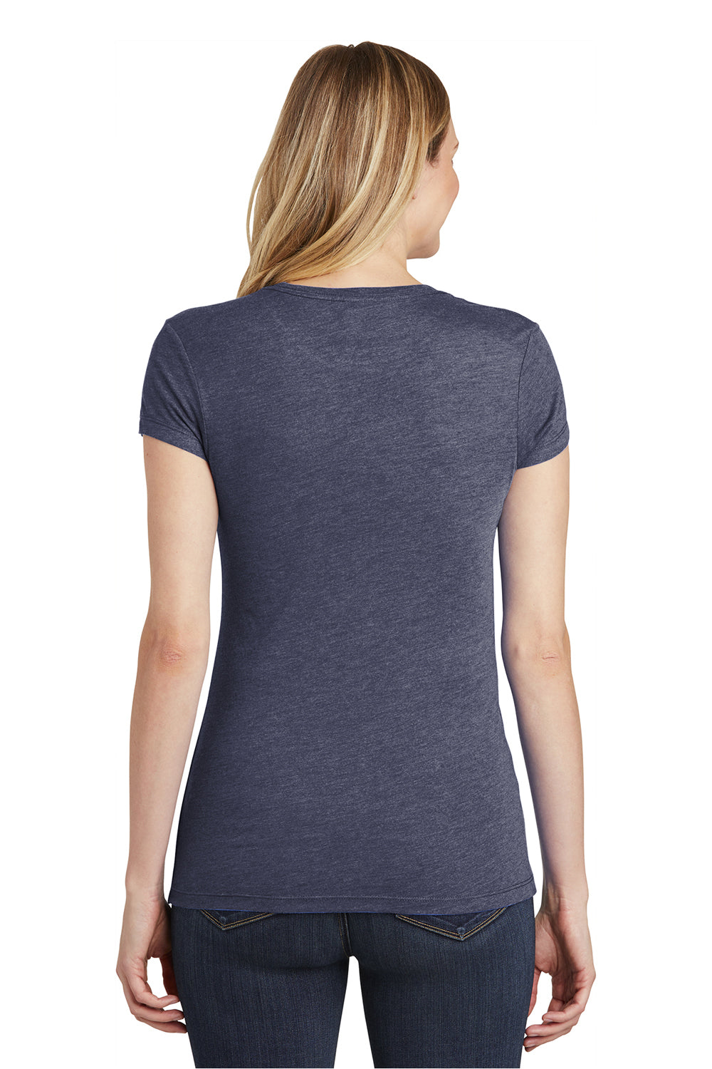 District DT155 Womens Fitted Perfect Tri Short Sleeve Crewneck T-Shirt Navy Blue Back