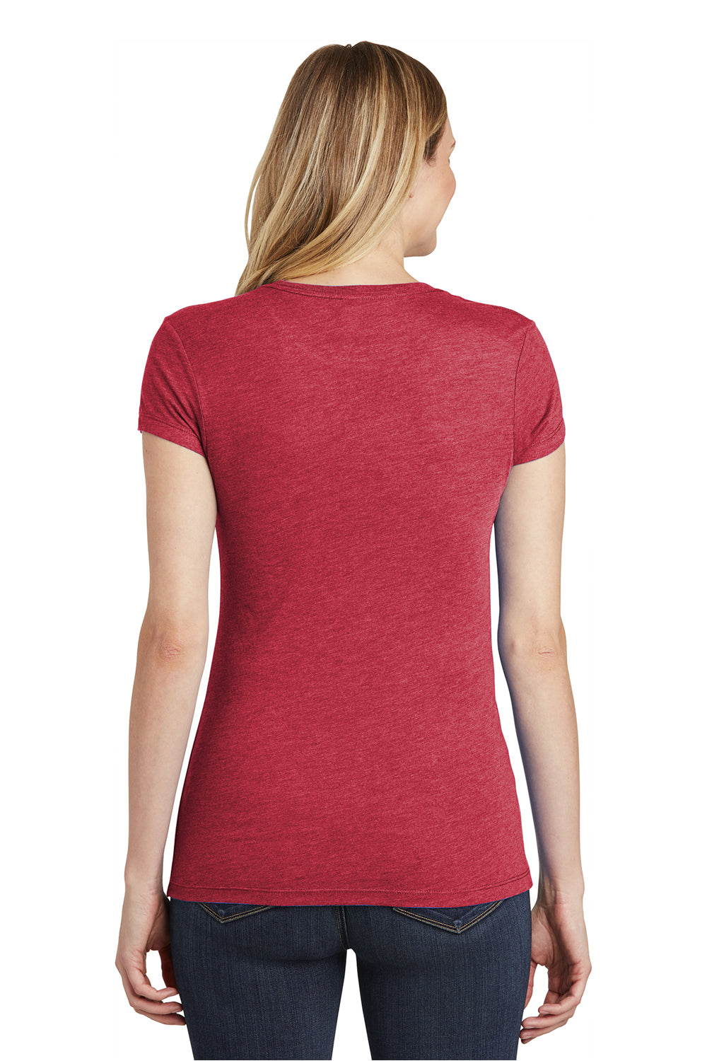 District DT155 Womens Fitted Perfect Tri Short Sleeve Crewneck T-Shirt Red Back