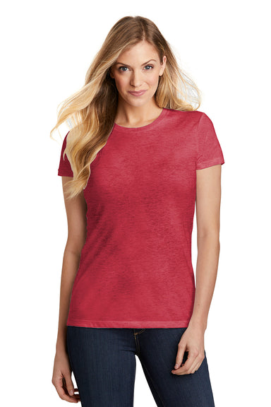 District DT155 Womens Fitted Perfect Tri Short Sleeve Crewneck T-Shirt Red Front