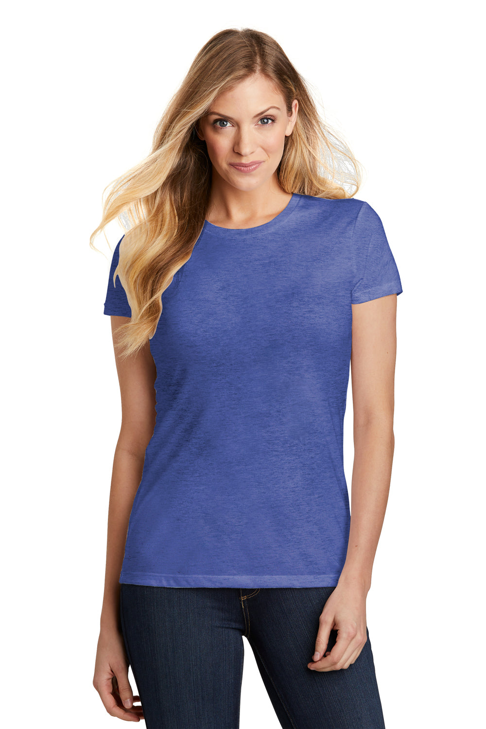 District DT155 Womens Fitted Perfect Tri Short Sleeve Crewneck T-Shirt Royal Blue Front