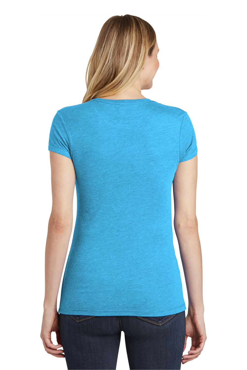 District DT155 Womens Fitted Perfect Tri Short Sleeve Crewneck T-Shirt Turquoise Blue Back