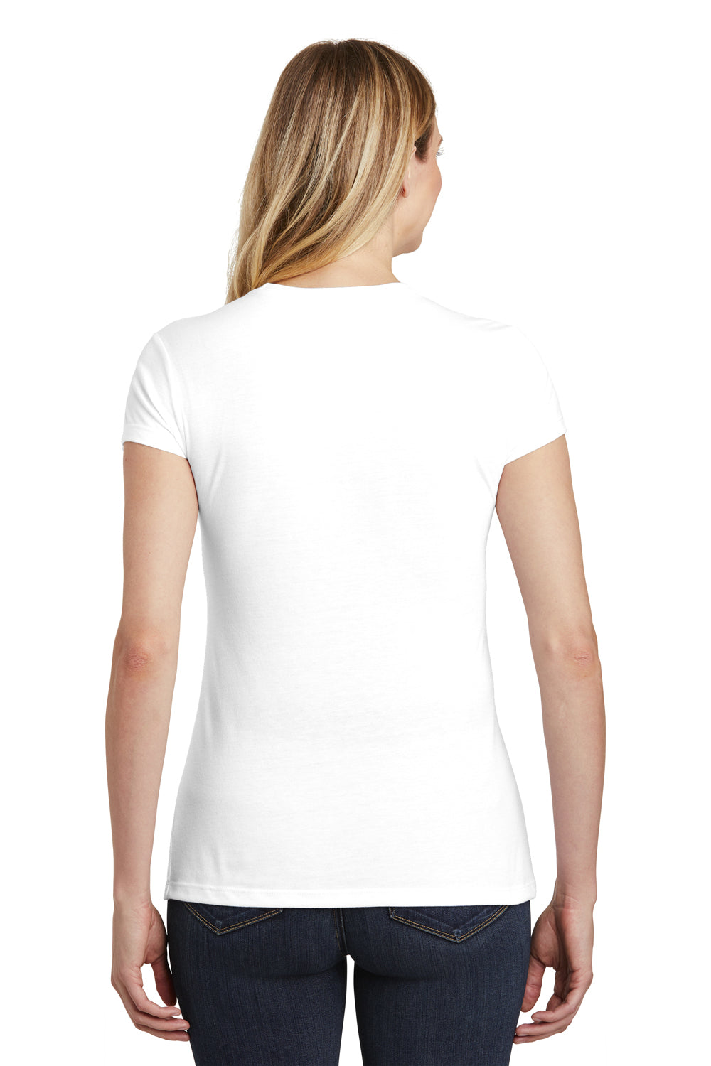 District DT155 Womens Fitted Perfect Tri Short Sleeve Crewneck T-Shirt White Back