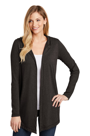 District DT156 Womens Perfect Tri Hooded Cardigan Sweater Black Front