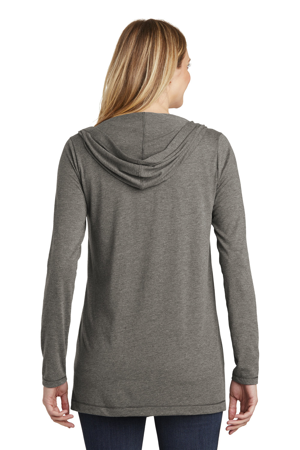 District DT156 Womens Perfect Tri Hooded Cardigan Sweater Grey Back