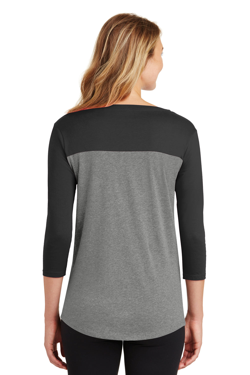 District DT2700 Womens Rally 3/4 Sleeve Wide Neck T-Shirt Heather Grey/Black Back
