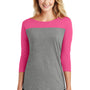 District Womens Rally 3/4 Sleeve Wide Neck T-Shirt - Grey Frost/Dark Fuchsia Pink - Closeout