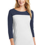 District Womens Rally 3/4 Sleeve Wide Neck T-Shirt - White/True Navy Blue - Closeout