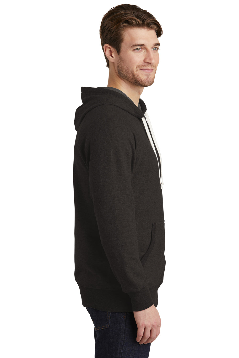 District DT355 Mens Perfect French Terry Hooded Sweatshirt Hoodie Black Side