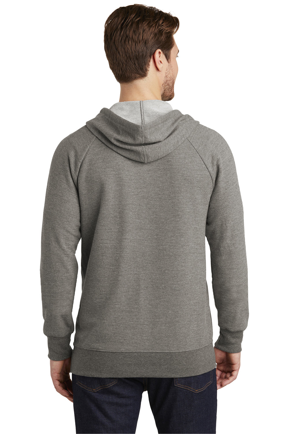 District DT355 Mens Perfect French Terry Hooded Sweatshirt Hoodie Grey Back
