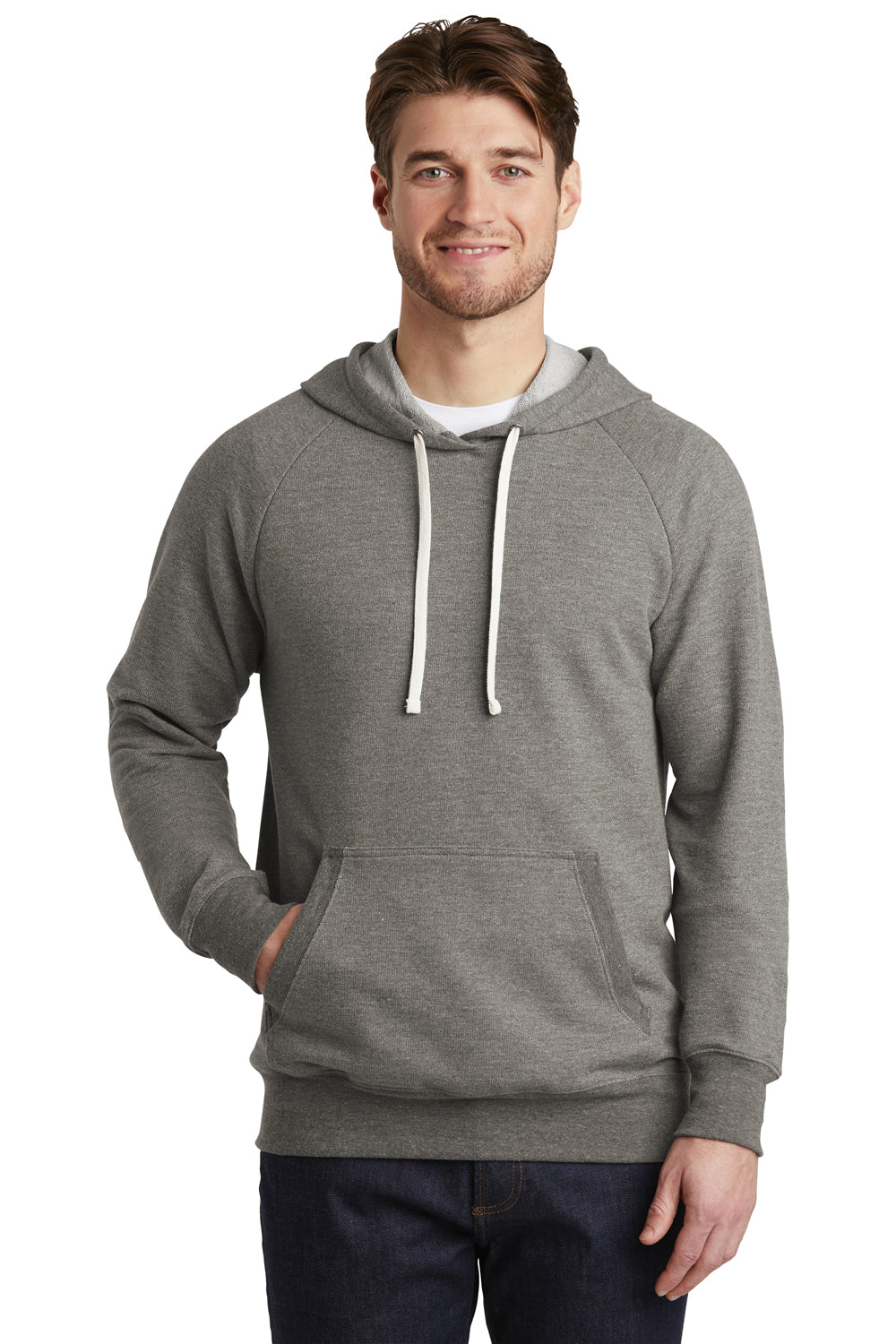District DT355 Mens Perfect French Terry Hooded Sweatshirt Hoodie Grey Front
