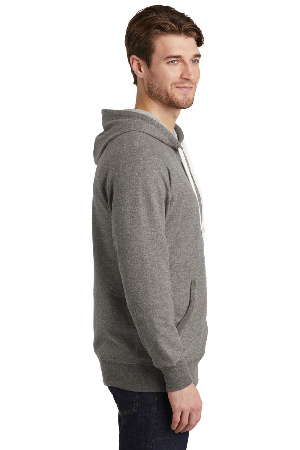 District DT355 Mens Perfect French Terry Hooded Sweatshirt Hoodie Grey Side